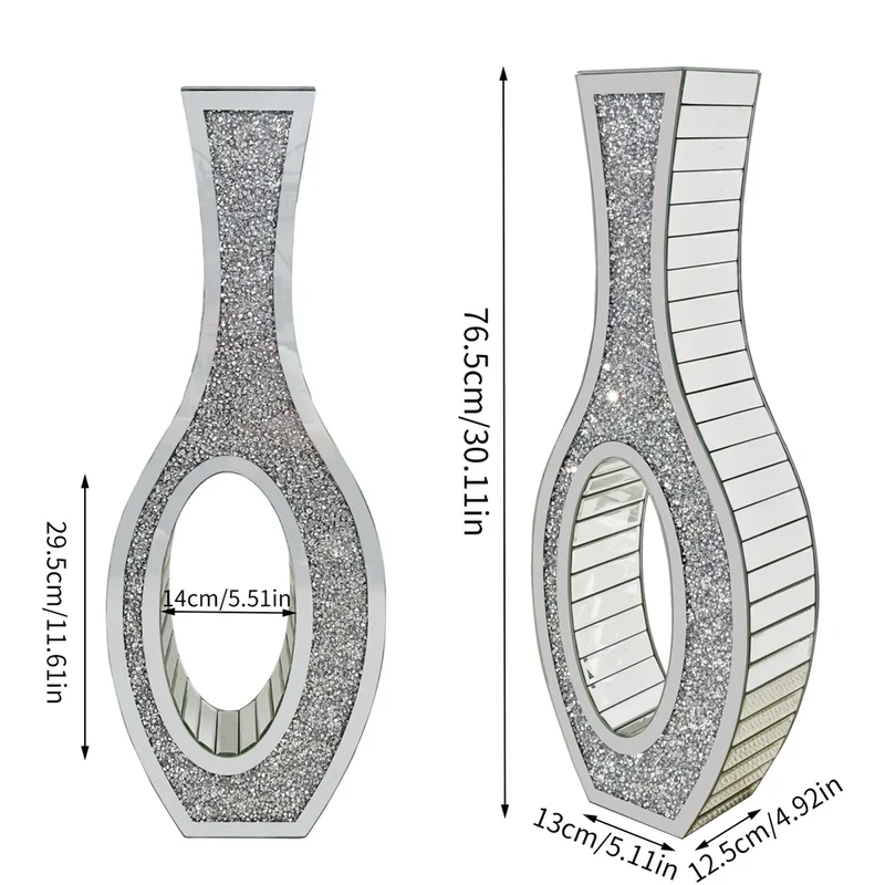 Function Luxurious Silver Mirrored Floorstanding Vase With Exquisite Diamond Accents