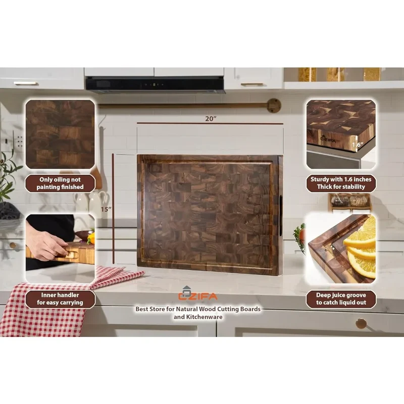 Acacia Wood Cutting Board With Juice Groove And Handles