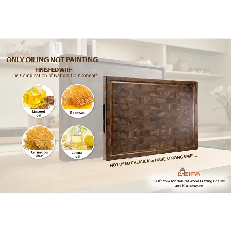 Acacia Wood Cutting Board With Juice Groove And Handles