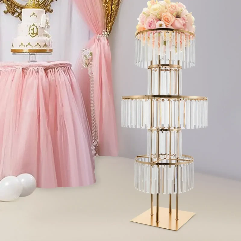 Hign-concerned Free Standing 5-Tier Iron Acrylic Wedding Centerpiece Stand For Elegant Table Decor