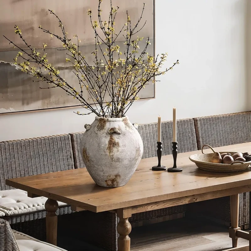 High-concerned Ceramic Flower Vase With Decorative Handles Terracotta Living Room