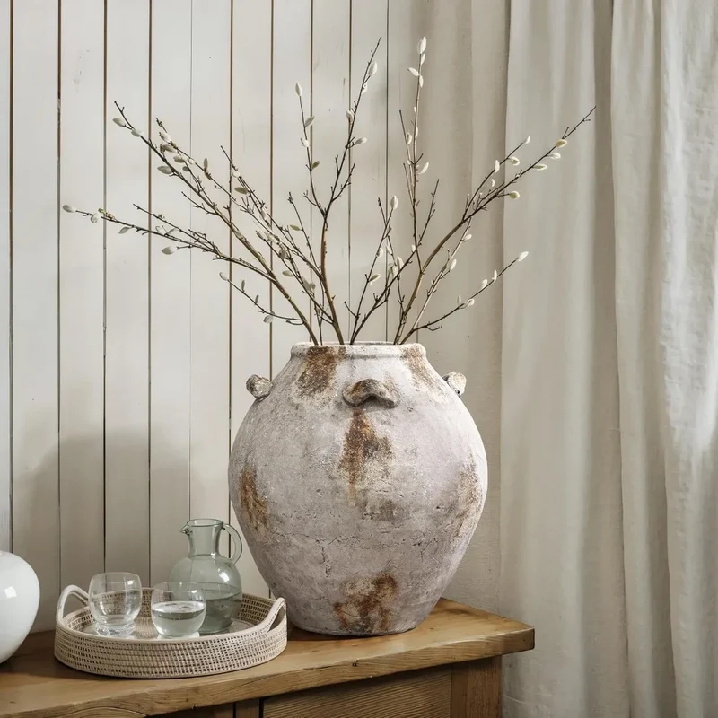 High-concerned Ceramic Flower Vase With Decorative Handles Terracotta Living Room