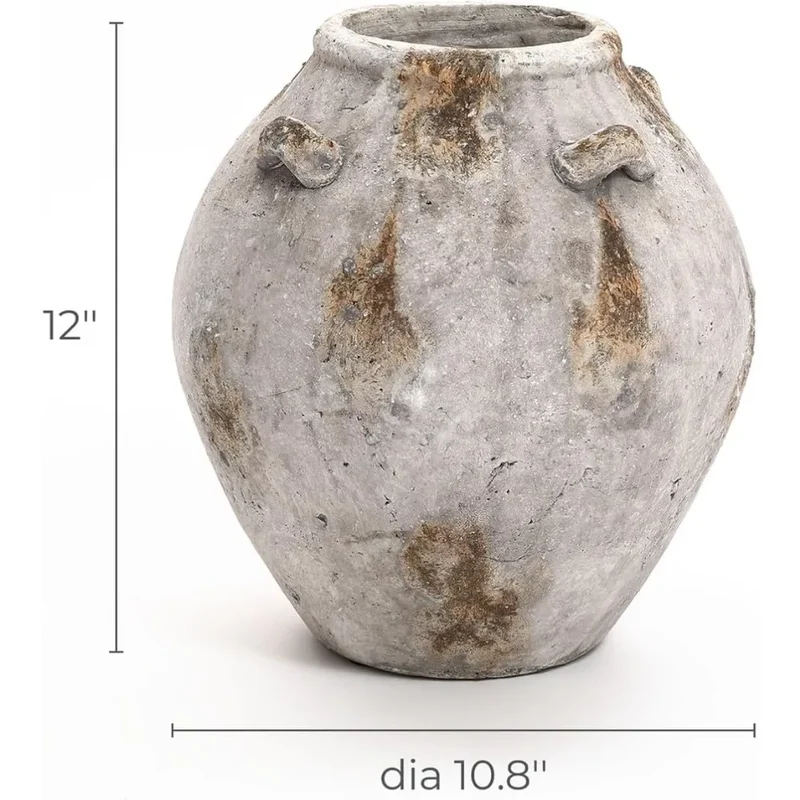 High-concerned Ceramic Flower Vase With Decorative Handles Terracotta Living Room