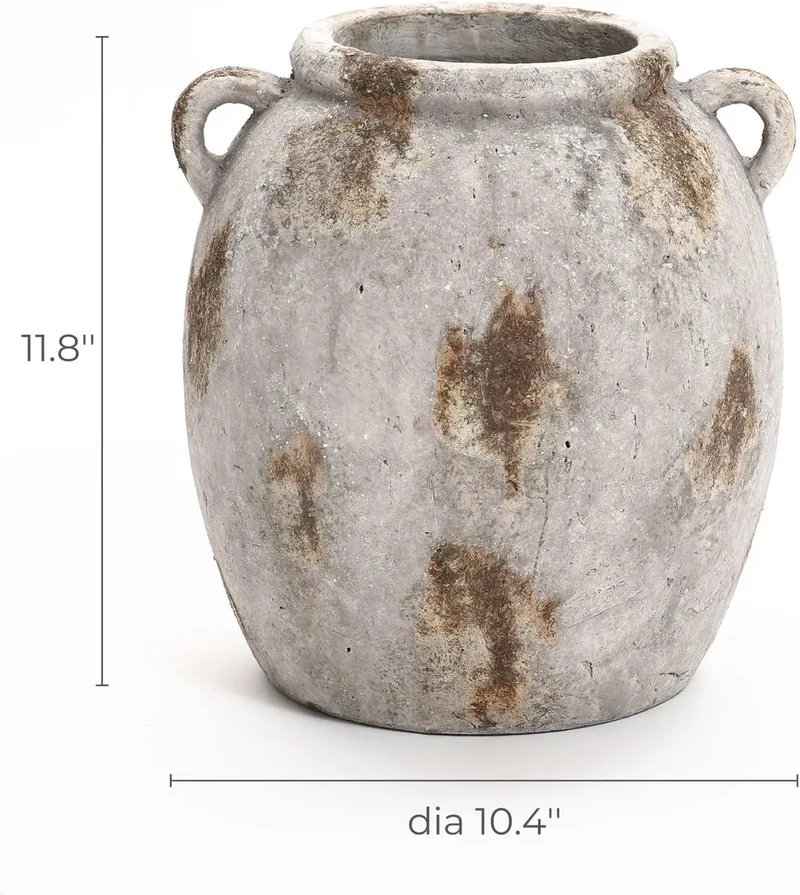 High-concerned Ceramic Flower Vase With Decorative Handles Terracotta Living Room