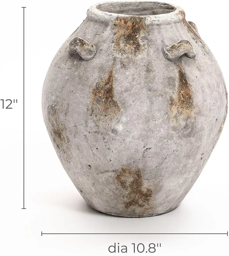 High-concerned Ceramic Flower Vase With Decorative Handles Terracotta Living Room