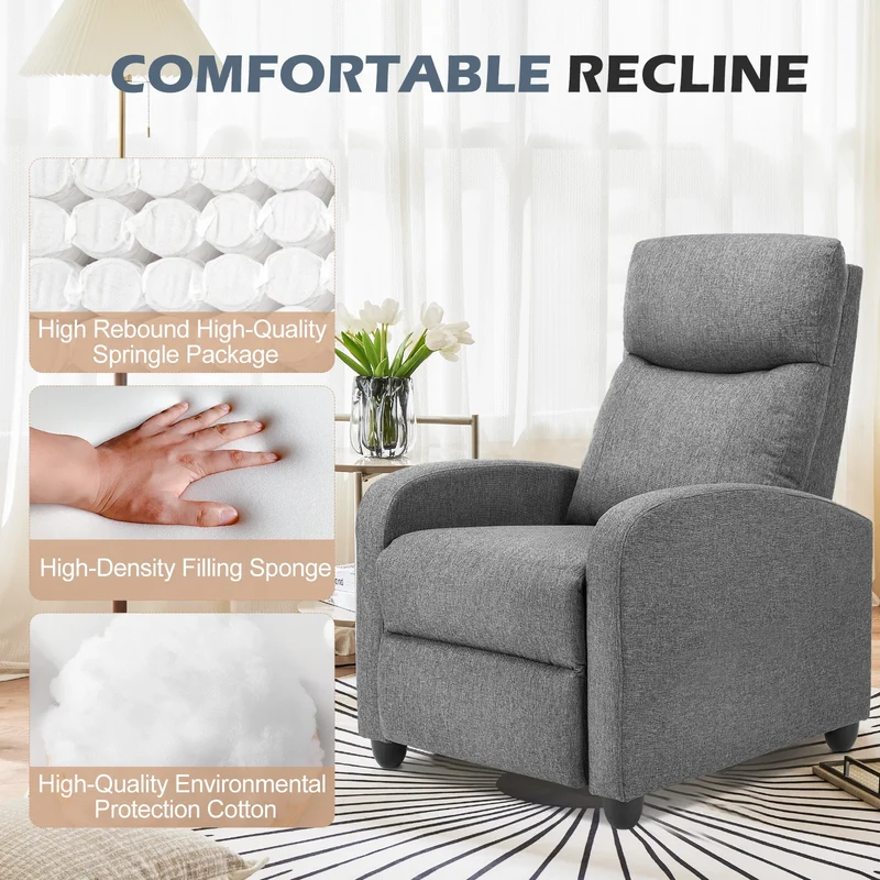 JHK Recliner Chair Massage Sofa Fabric Theater Lumbar Support Adjustable Modern Padded Backrest Living Room