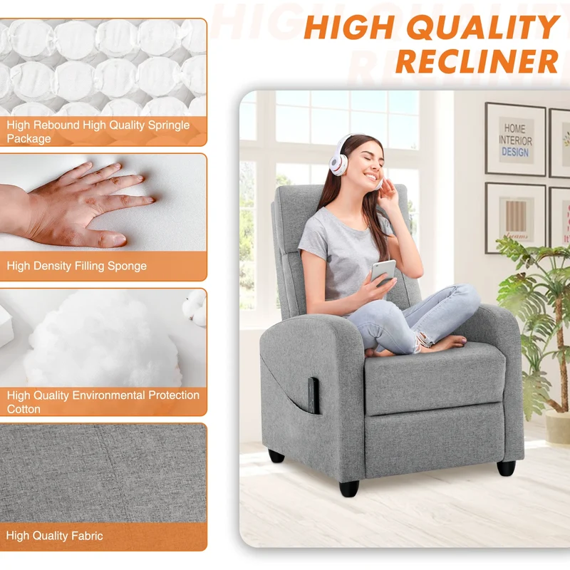 JHK Recliner Chair Massage Sofa Fabric Theater Lumbar Support Adjustable Modern Padded Backrest Living Room