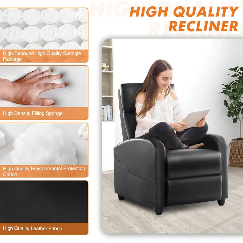 JHK Recliner Chair Massage Sofa Fabric Theater Lumbar Support Adjustable Modern Padded Backrest Living Room
