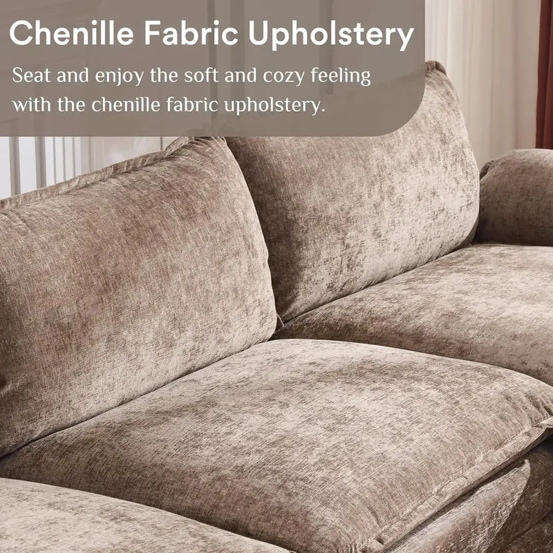 Modern L-Shape Chenille Upholstered 3-Seat Sectional Sofa With Ottoman LivingRoom