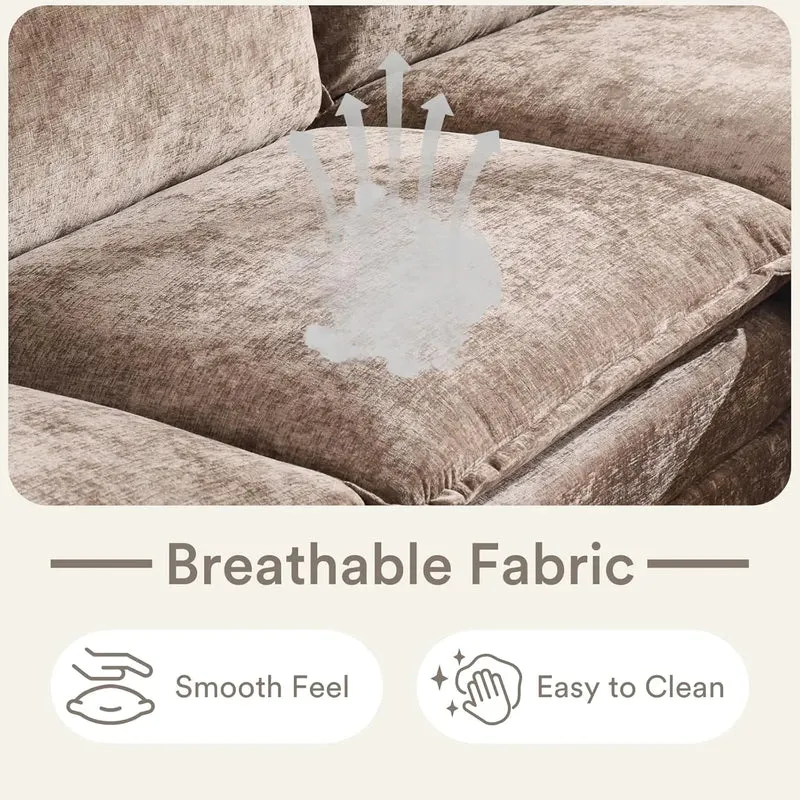 Modern L-Shape Chenille Upholstered 3-Seat Sectional Sofa With Ottoman LivingRoom