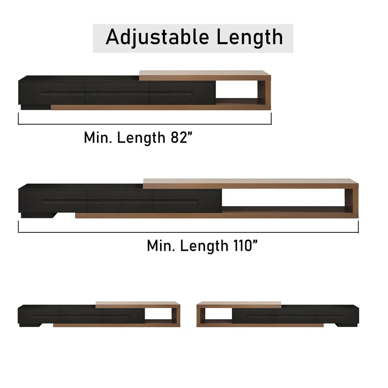 QiaoShiRen Extendable TV Stand Reversible Wood Media Console OpenStorageShelf Drawers