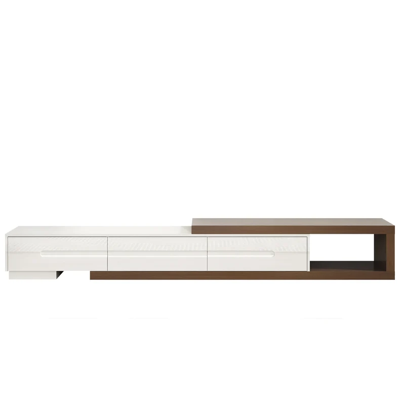 QiaoShiRen Extendable TV Stand Reversible Wood Media Console OpenStorageShelf Drawers