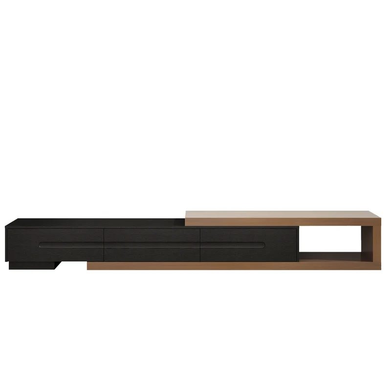 QiaoShiRen Extendable TV Stand Reversible Wood Media Console OpenStorageShelf Drawers