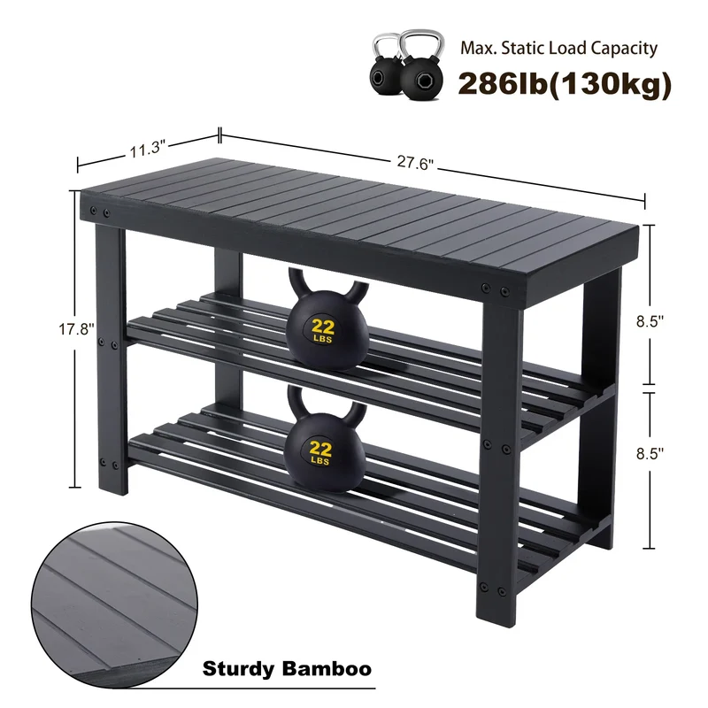 JHK 3-Tier Bamboo Shoe Rack Bench Holds 286 LB