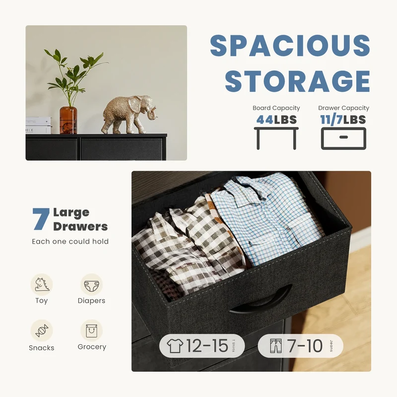 JHK Dresser With 7 Drawers Closet Organizer Furniture For Bedroom