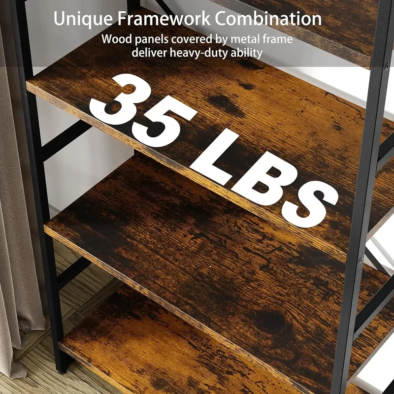 XMSJ 2Piece FiveTier Bookshelf ClassicTall Industrial Modern Display Cabinet Organization
