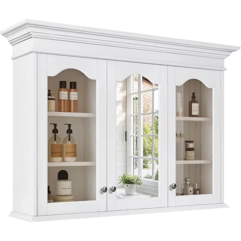 RBXC Wall Mounted Medicine Cabinet With Mirror Doors And Storage