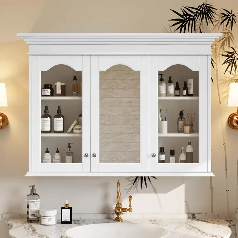 RBXC Wall Mounted Medicine Cabinet With Mirror Doors And Storage
