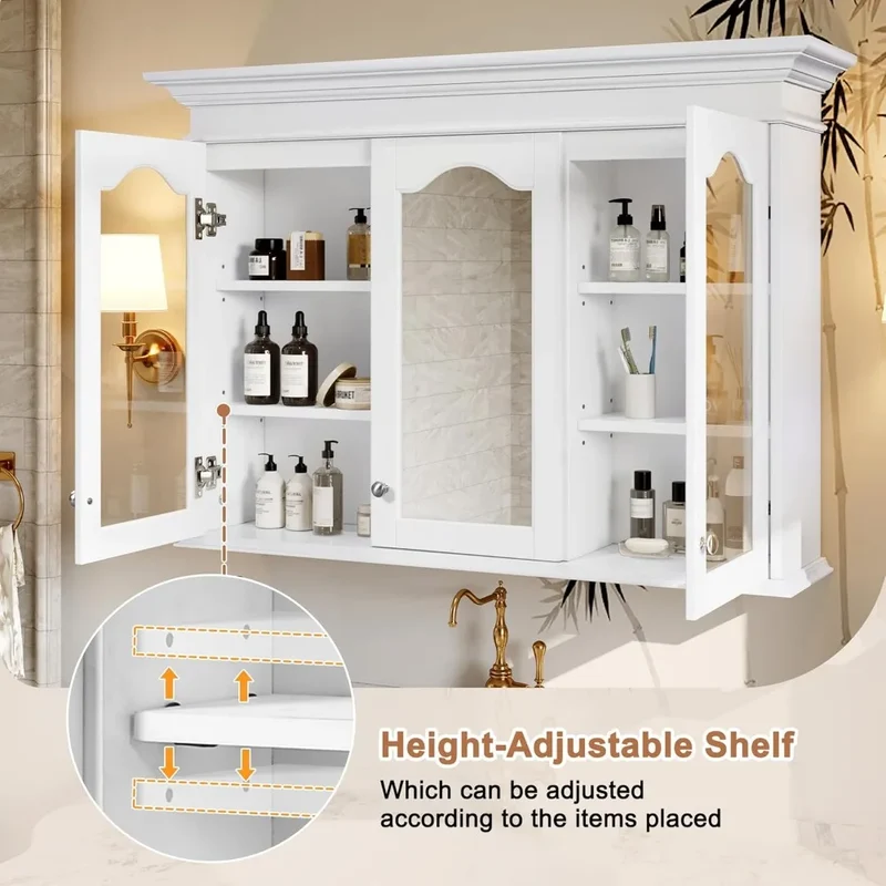 RBXC Wall Mounted Medicine Cabinet With Mirror Doors And Storage