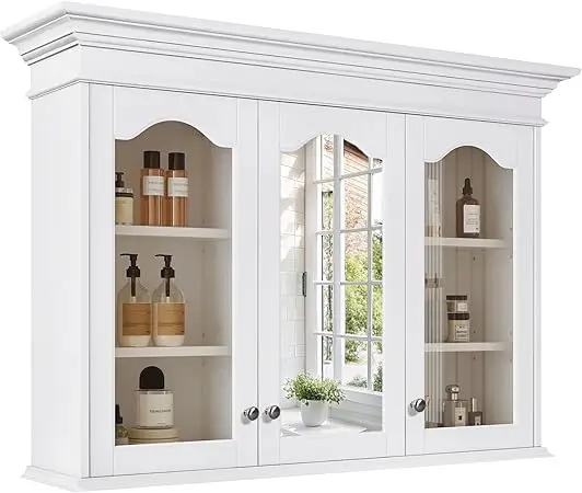 RBXC Wall Mounted Medicine Cabinet With Mirror Doors And Storage