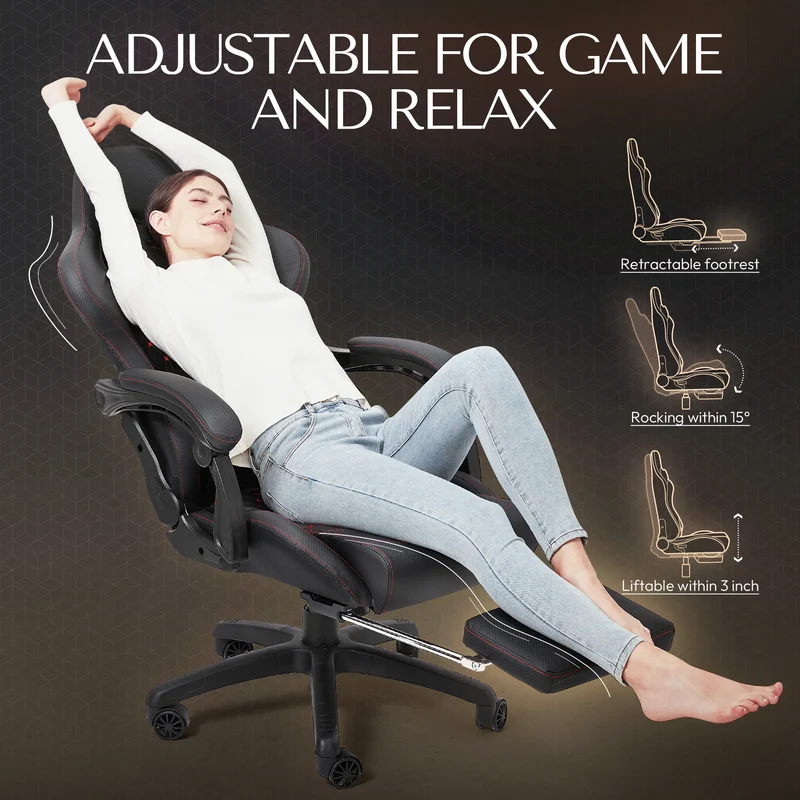 Dowinx Gaming Office Chair with Footrest and Lumbar Support Vintage PU Leather High Back Adjustable Swivel Task Chair