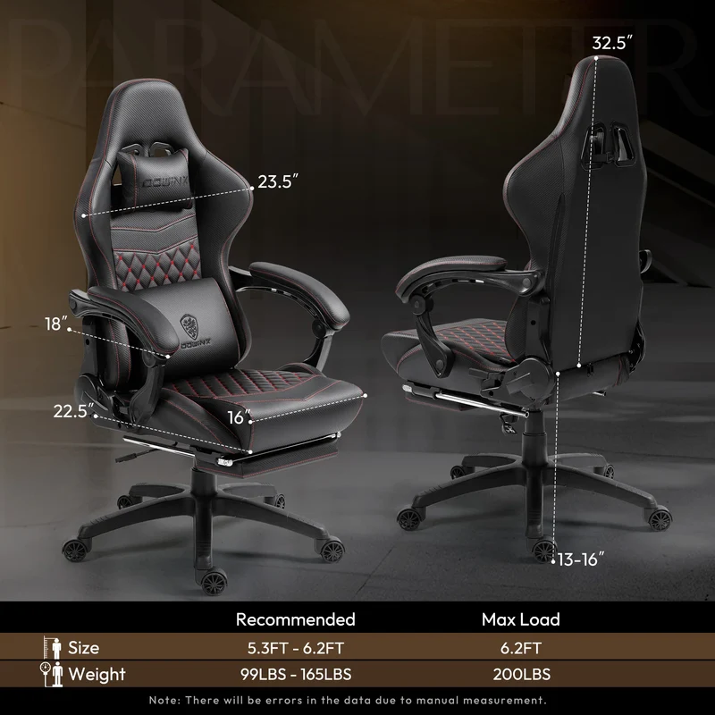 Dowinx Gaming Office Chair with Footrest and Lumbar Support Vintage PU Leather High Back Adjustable Swivel Task Chair