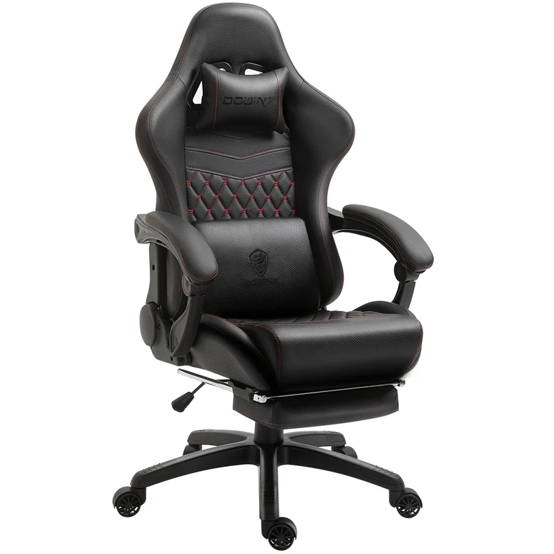 Dowinx Gaming Office Chair with Footrest and Lumbar Support Vintage PU Leather High Back Adjustable Swivel Task Chair