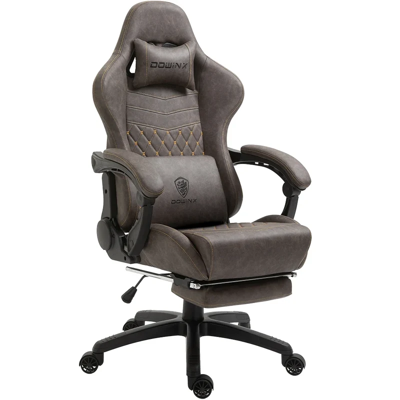 Dowinx Gaming Office Chair with Footrest and Lumbar Support Vintage PU Leather High Back Adjustable Swivel Task Chair