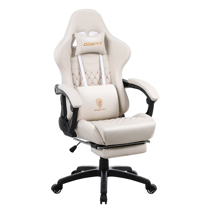 Dowinx Gaming Office Chair with Footrest and Lumbar Support Vintage PU Leather High Back Adjustable Swivel Task Chair