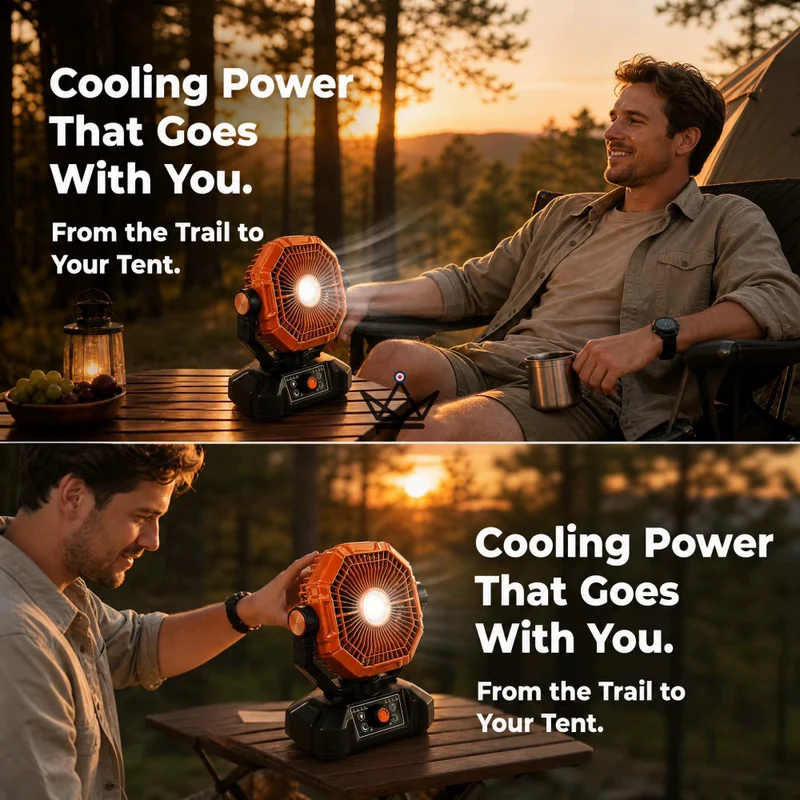Ventilateur portable sur batterie NOELY — 20 000 mAh, LED & Power Bank