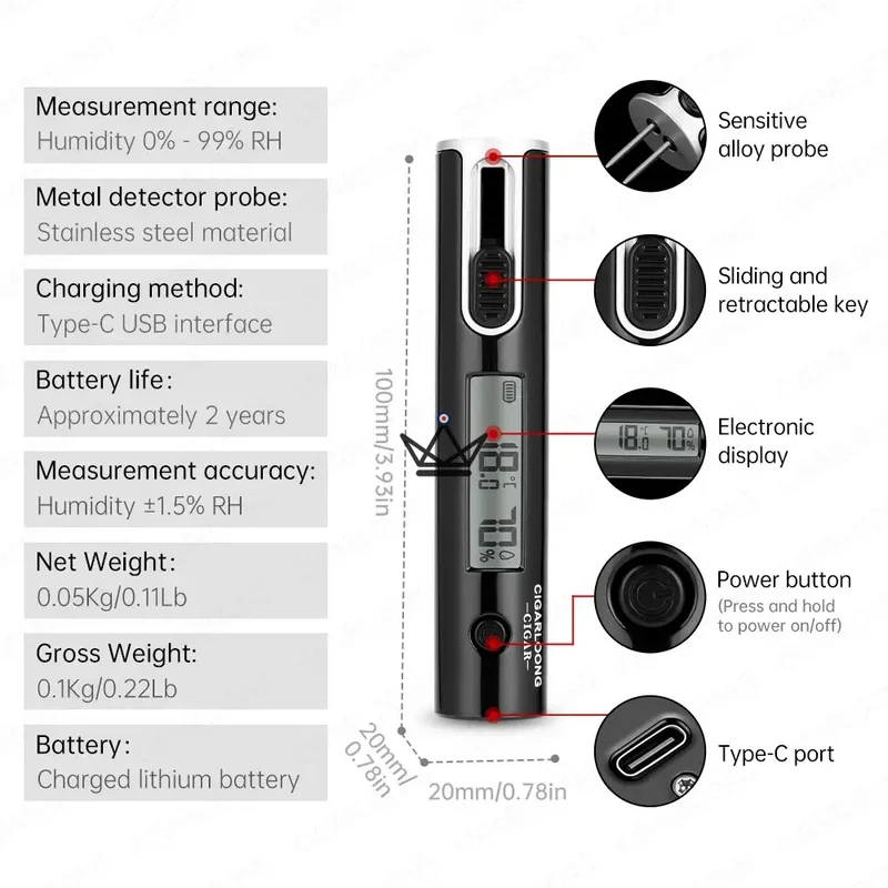 Hygromètre Digital à Sonde pour Cigare - Hygro Probe —