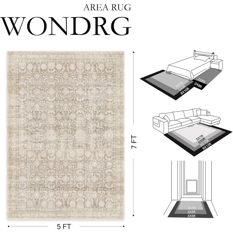 Elegant Floral Area Rug Living Room Low Pile Stain Resistant