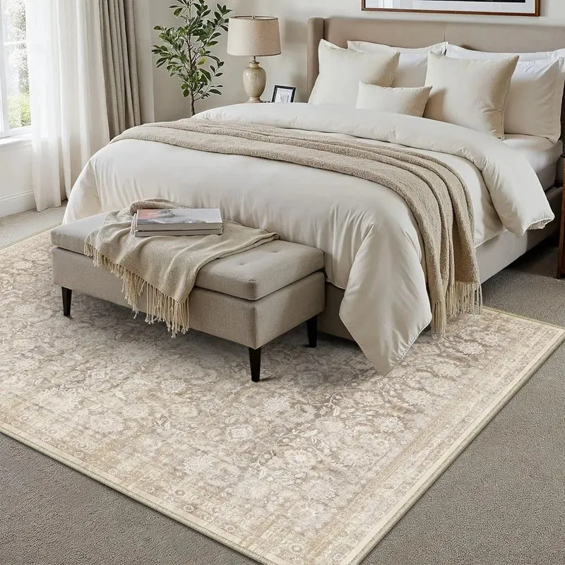 Elegant Floral Area Rug Living Room Low Pile Stain Resistant