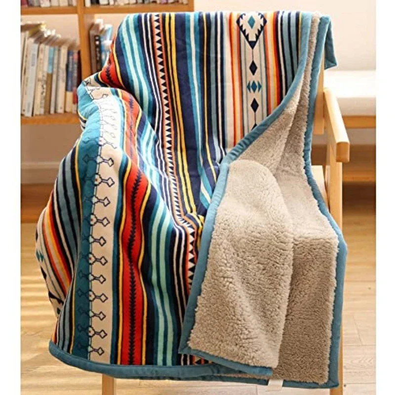 COTTEBED Lightweight Boho Sherpa Throw Stripe Blanket