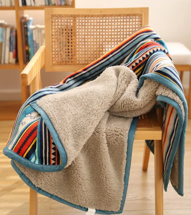 COTTEBED Lightweight Boho Sherpa Throw Stripe Blanket