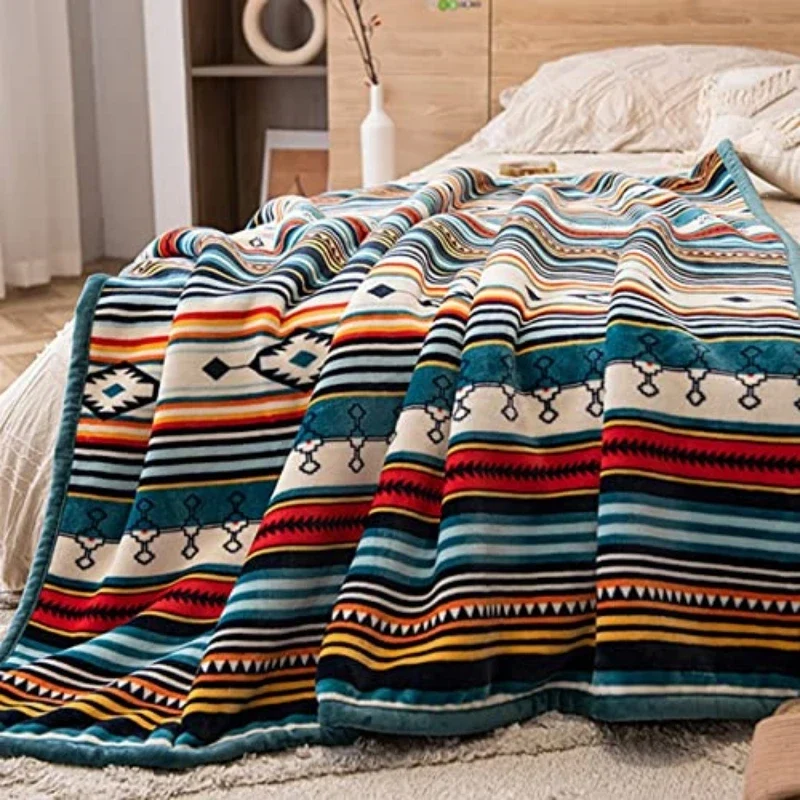COTTEBED Lightweight Boho Sherpa Throw Stripe Blanket