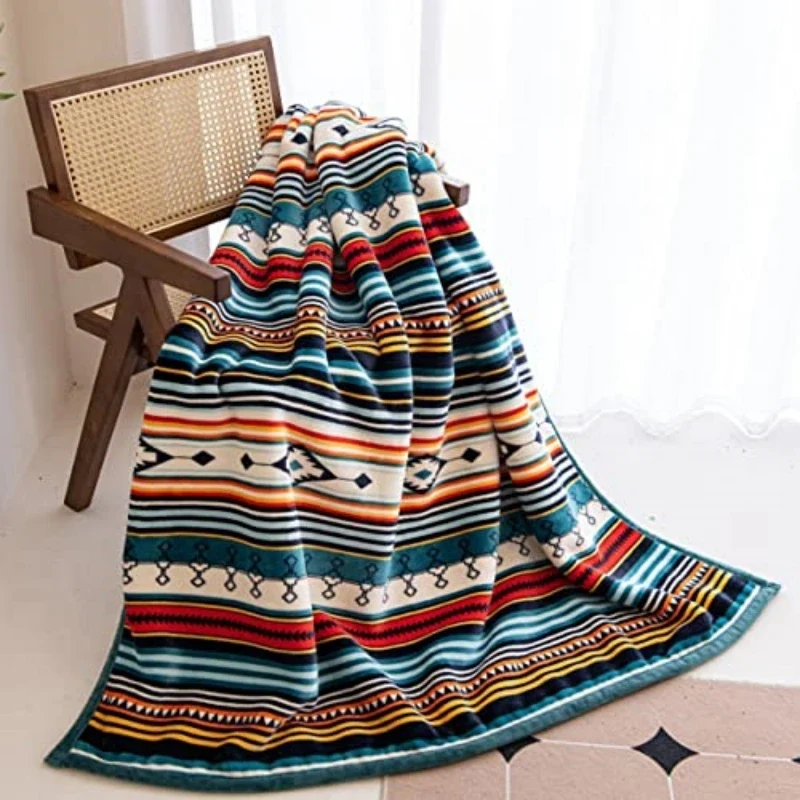 COTTEBED Lightweight Boho Sherpa Throw Stripe Blanket