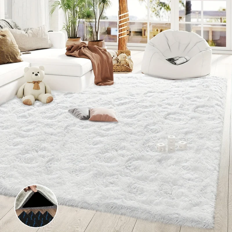 Aubusson Shaggy Non Slip Rug Modern Plush Carpet Living Room
