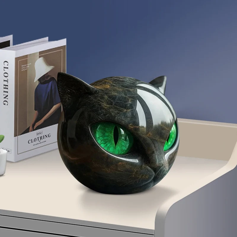 MOJOYCE Luxury Black Cat Stone Sculpture For Home Decor