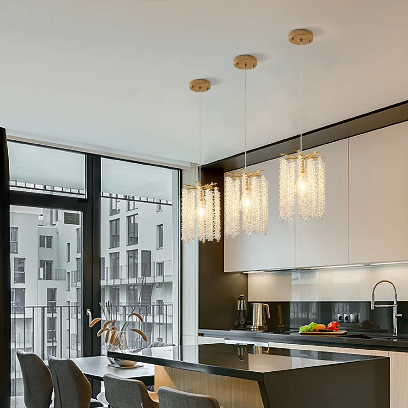 Arlgsite Crystal Pendant Lights 3 Pack Golden Finish No Bulbs