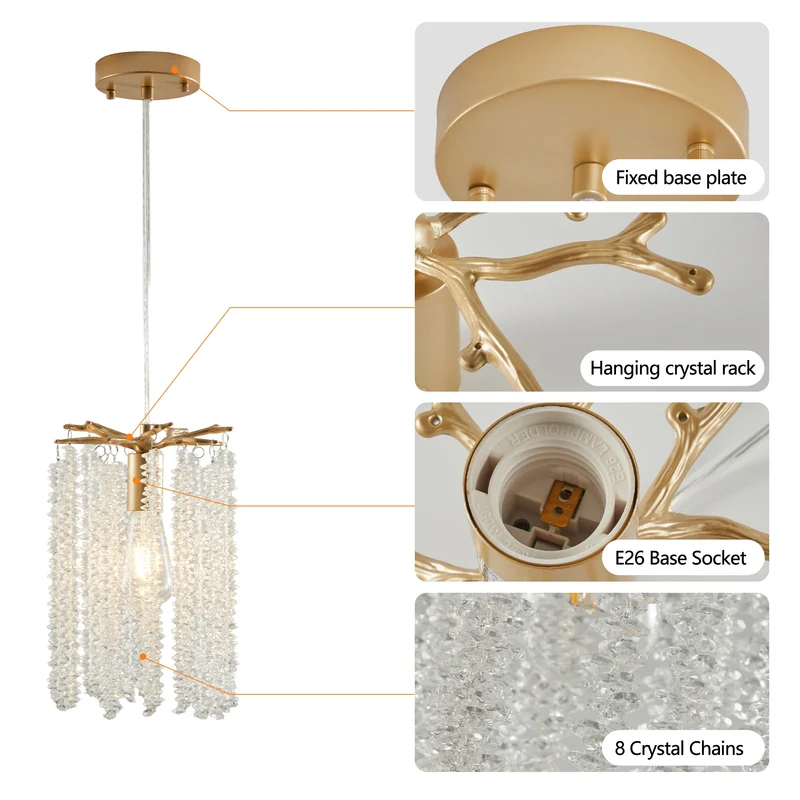 Arlgsite Crystal Pendant Lights 3 Pack Golden Finish No Bulbs