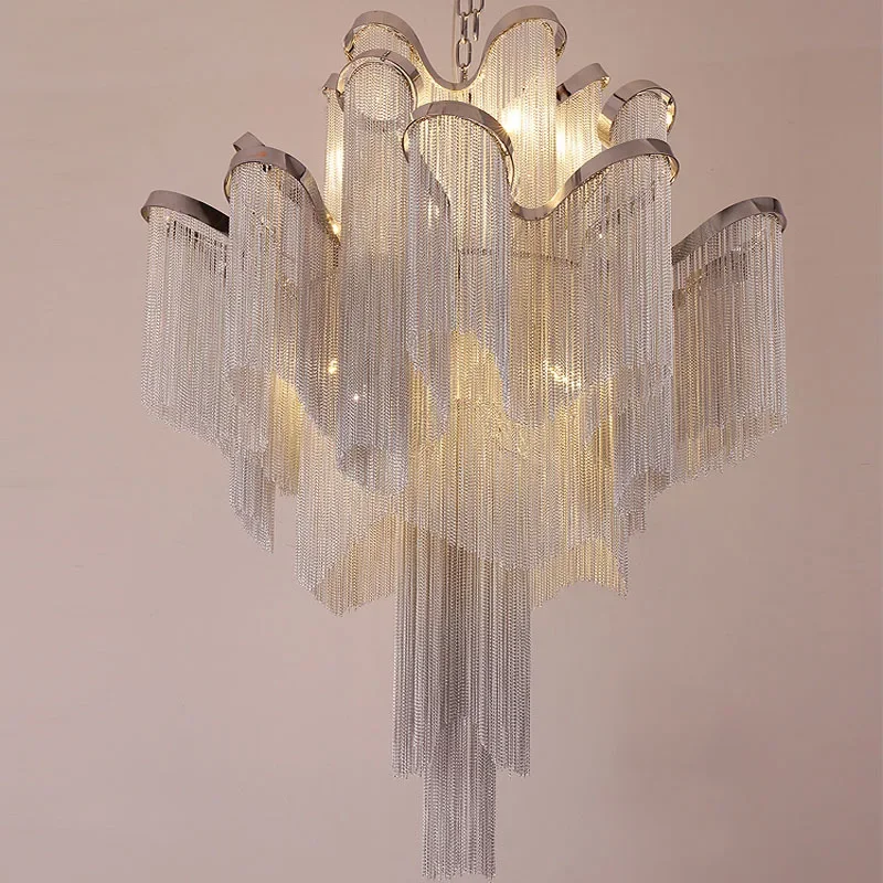 Italy Designer Stream Luxury Tassel Chandelier Aluminum Chain Lighting