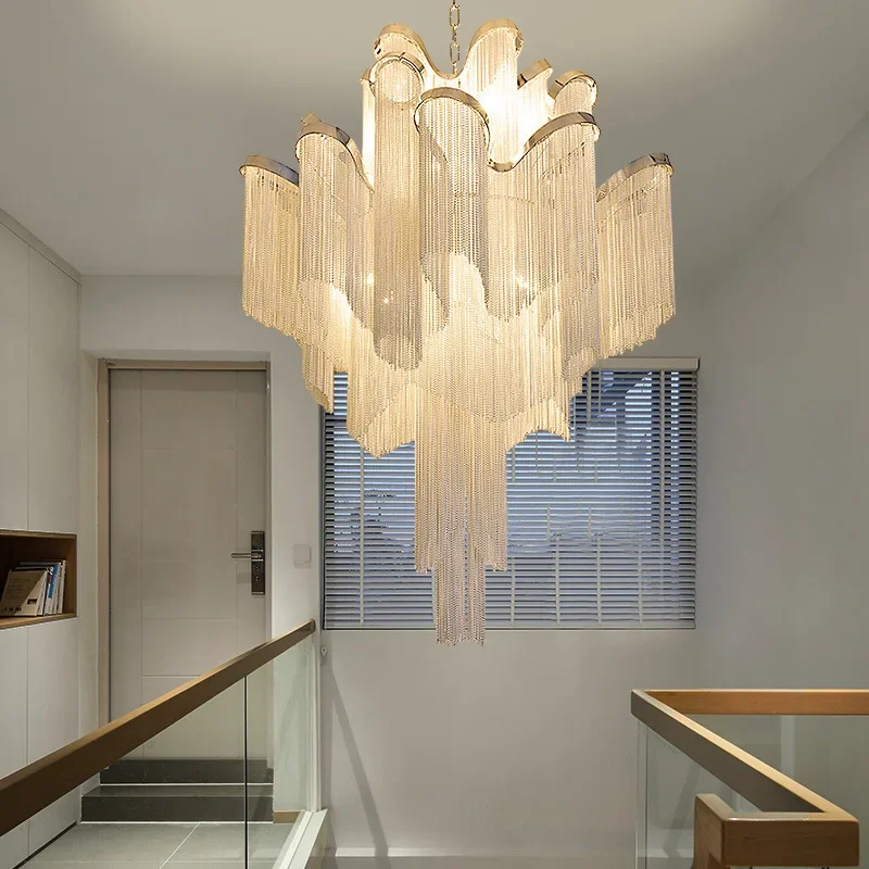 Italy Designer Stream Luxury Tassel Chandelier Aluminum Chain Lighting