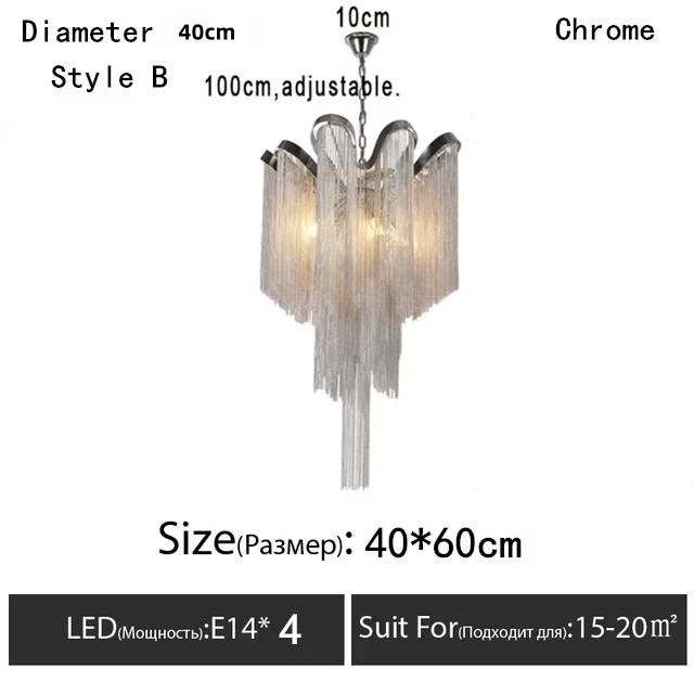Italy Designer Stream Luxury Tassel Chandelier Aluminum Chain Lighting