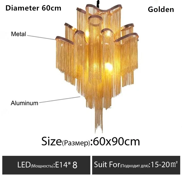 Italy Designer Stream Luxury Tassel Chandelier Aluminum Chain Lighting