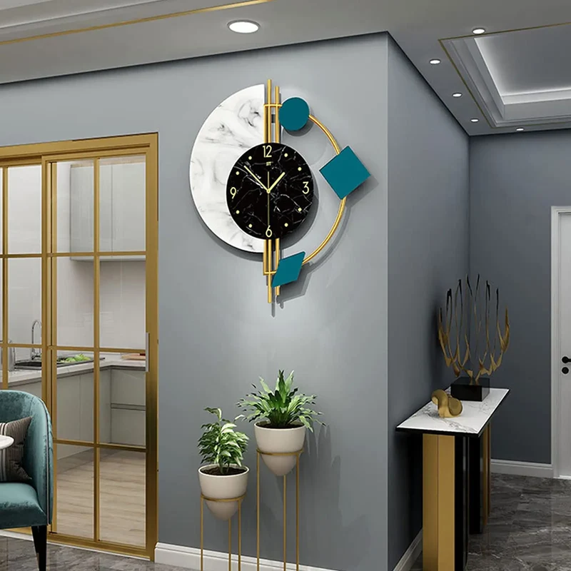 Feature Marble Wall Clock Nordic Style Luxury Silent Battery Operated