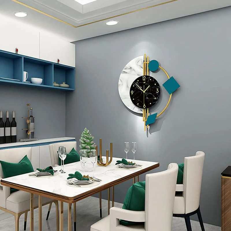 Feature Marble Wall Clock Nordic Style Luxury Silent Battery Operated