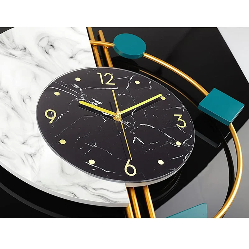 Feature Marble Wall Clock Nordic Style Luxury Silent Battery Operated