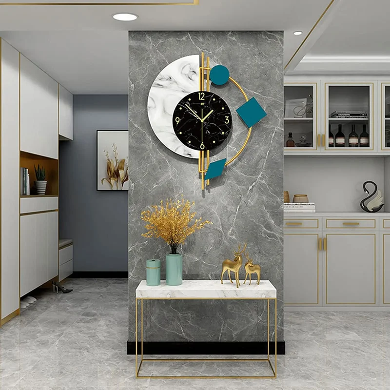 Feature Marble Wall Clock Nordic Style Luxury Silent Battery Operated