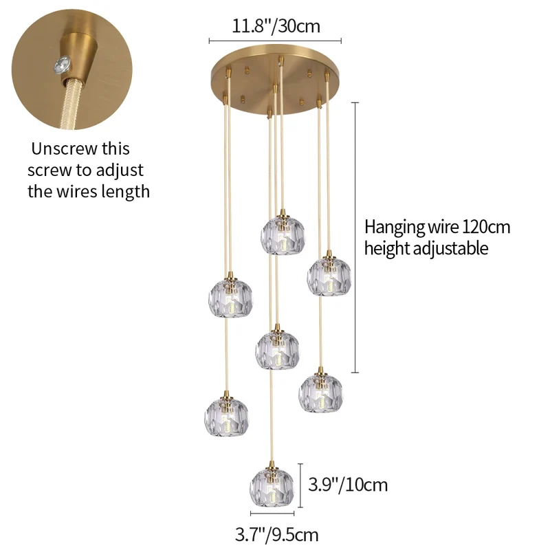 VETRULUS Crystal Pendant Ceiling Light for Modern Living Room